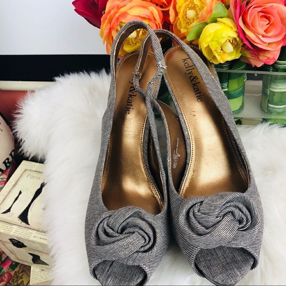 Kelly & Katie Gray floral accent heels peep toe
